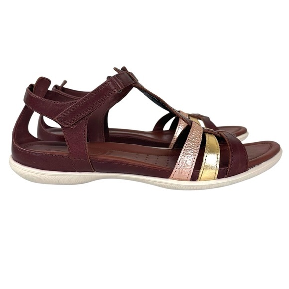 ECCO‎ Flash Women’s Brown Leather T-Bar Sandals Adjustable Comfort Size 9-9.5 - Picture 7 of 11